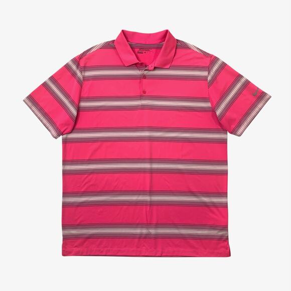 Nike Polo Shirt Mens XL Azalea Pink Grey Dri Fit Tour Performance Striped Golf - Picture 1 of 10